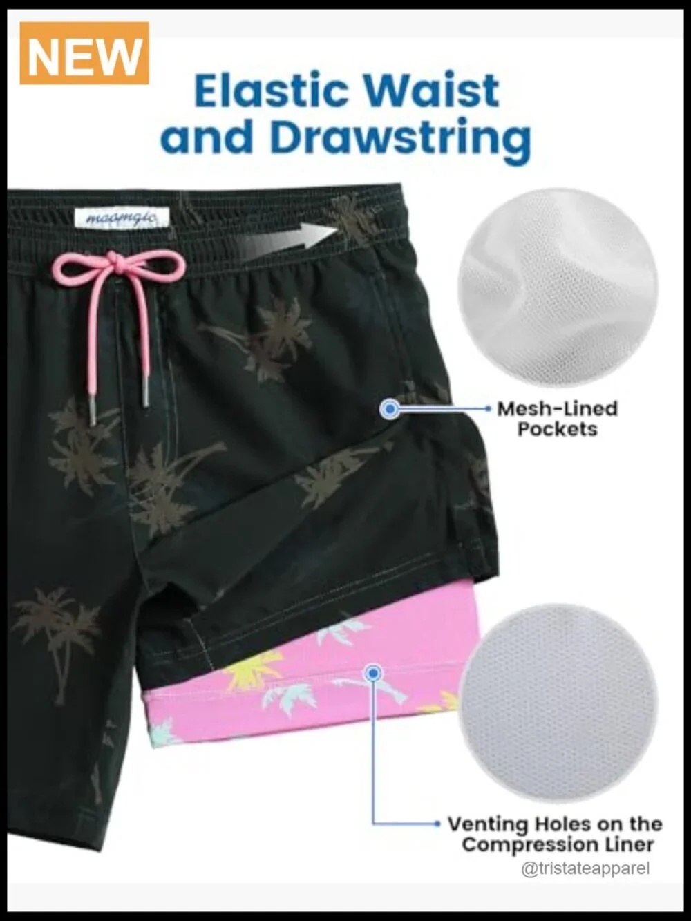 Mens Swim Trunks with Compression Liner 7 Inseam Quick Dry Board Shorts